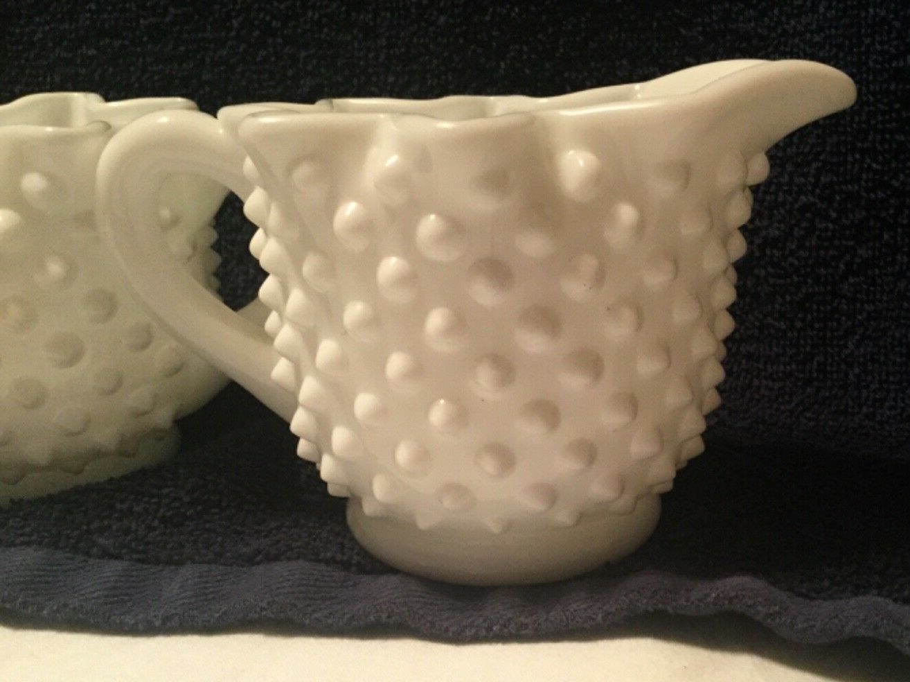 Vintage Fenton Hobnail White Milk Glass Star Sugar Bowl & Creamer #3906 Lovely