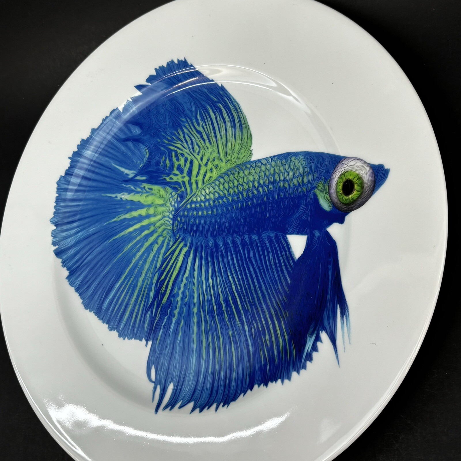 IKEA Blue Beta Fish 12.5” Porcelain Serving Platter Chop Plate Mint 22763