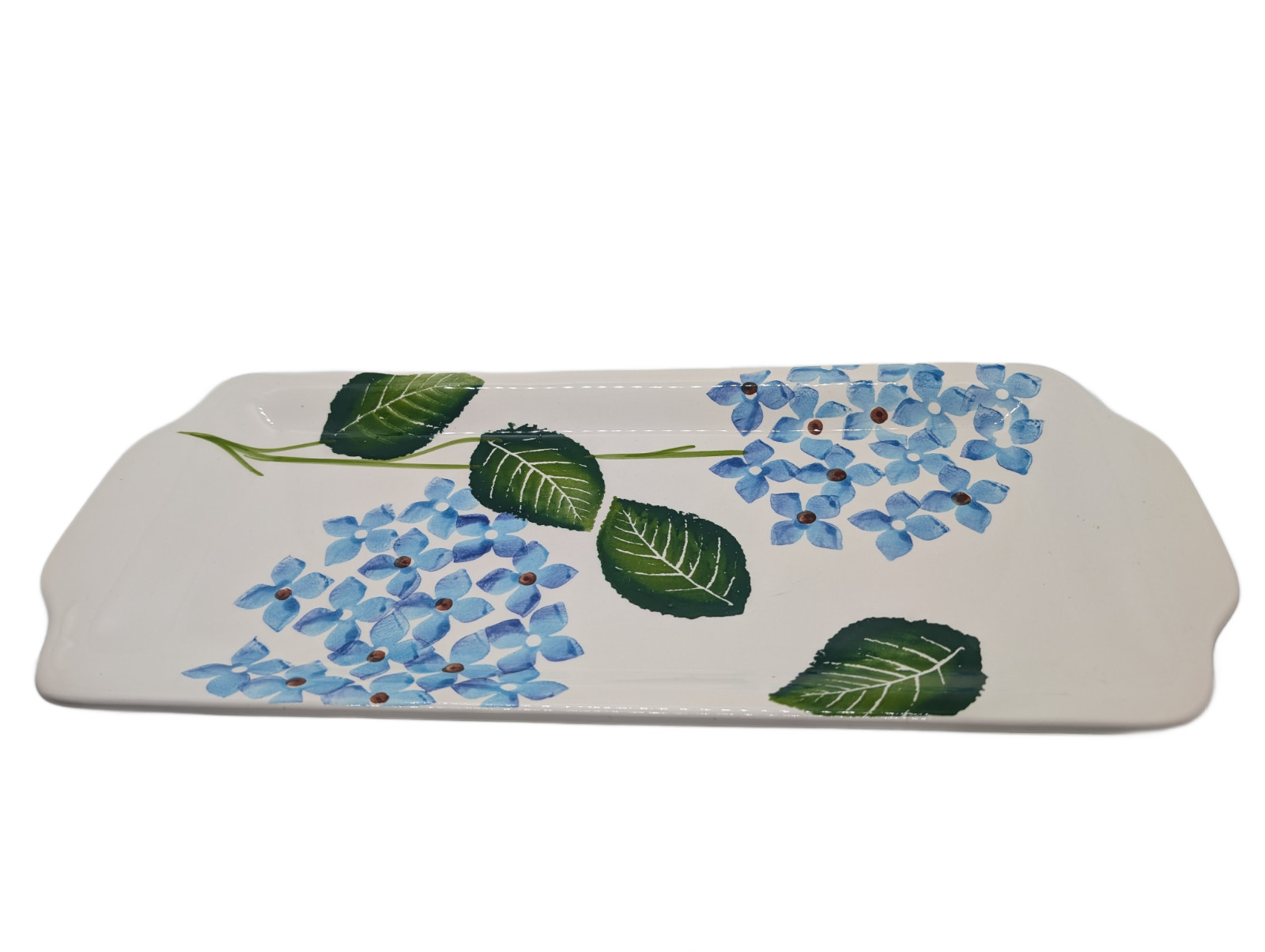 Hydrangea Mist Hand Painted Tray Portugal 16” Floral Serving Platter