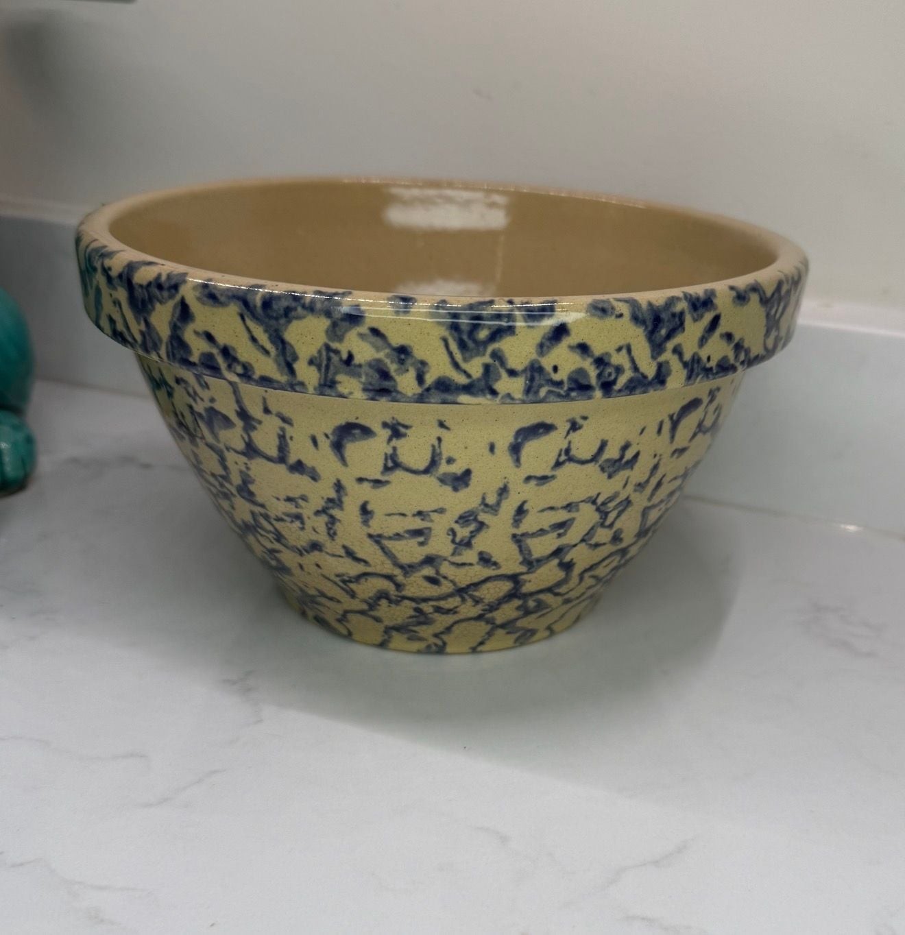 Robinson Ransbottom R.R.P. Co. Blue Spongeware Stoneware Mixing Bowl 8-Inch