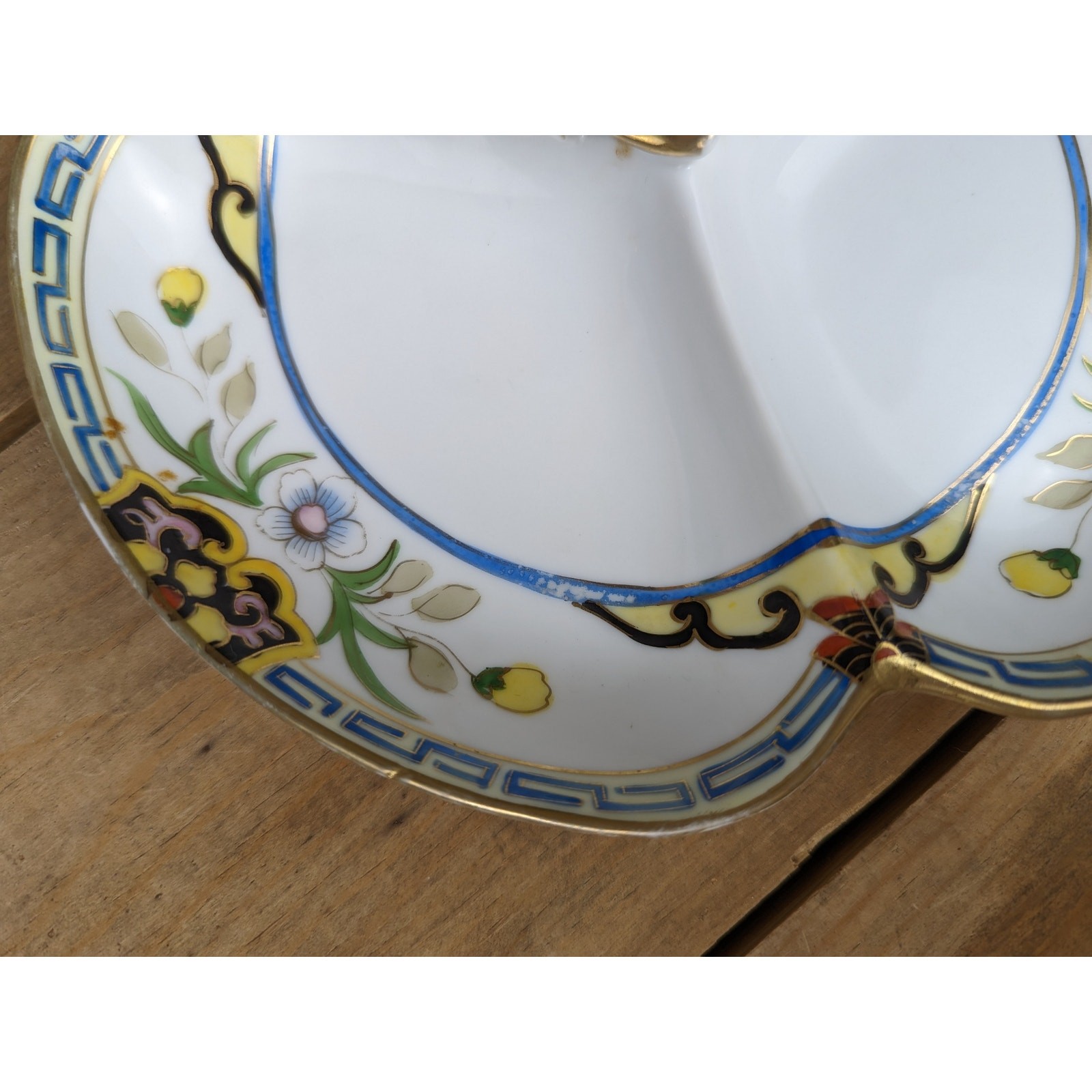 VTG Nippon Candy Dish Hand-Painted Floral Japan 1920-1950 Divided Gold Edge