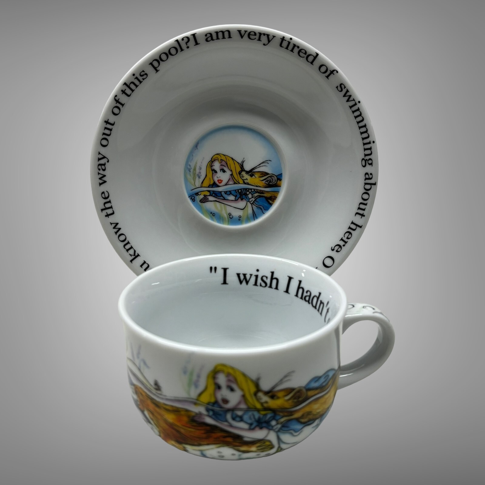 New 2010 Paul Cardew Alice in Wonderland Cafe Teacup & Saucers Set of 2 England
