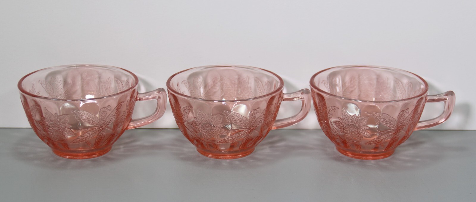Three Pink Floral Cups 2 1/8″ – Jeannette Made in USA