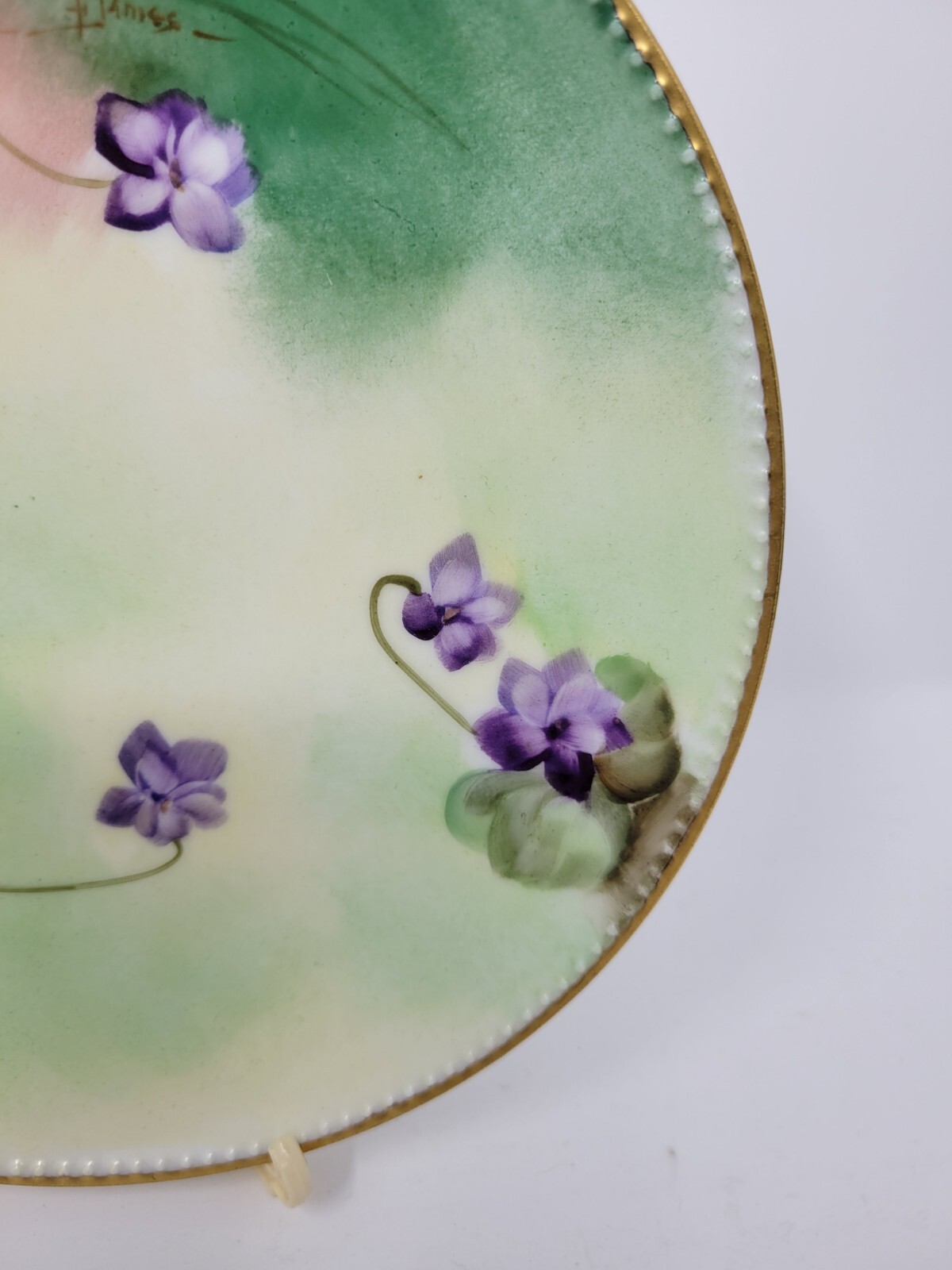 Pickard Decorated Plate by F. M. James Artist Violets 7 1/2″ – Haviland Limoges