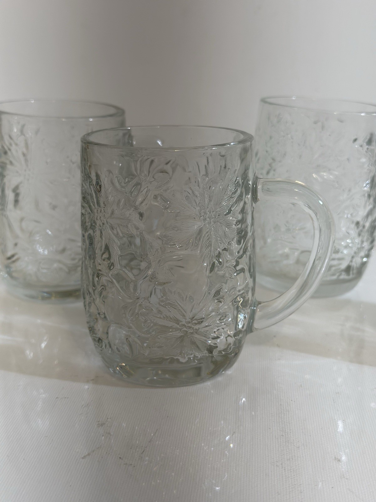 Princess House Fantasia Clear Coffee Cup Mug Poinsettia Set 4