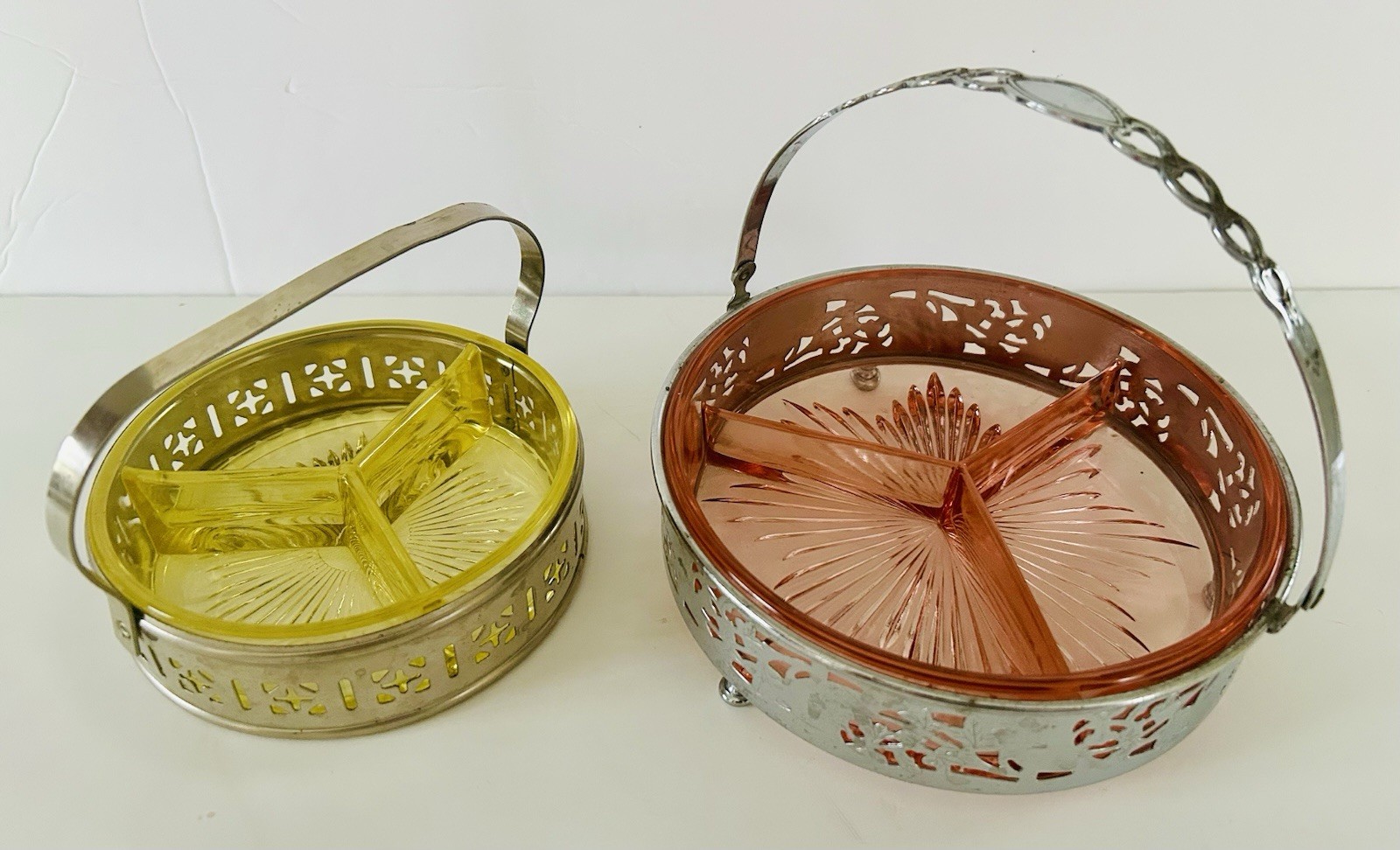 Lot of 2 Depression Glass Candy/Nut Divided Dish Servers 1920-1940
