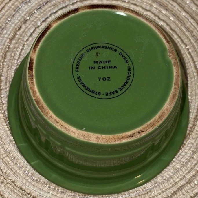 Green Stoneware Pottery Bowl Glossy Finish Round 3.5in Diameter