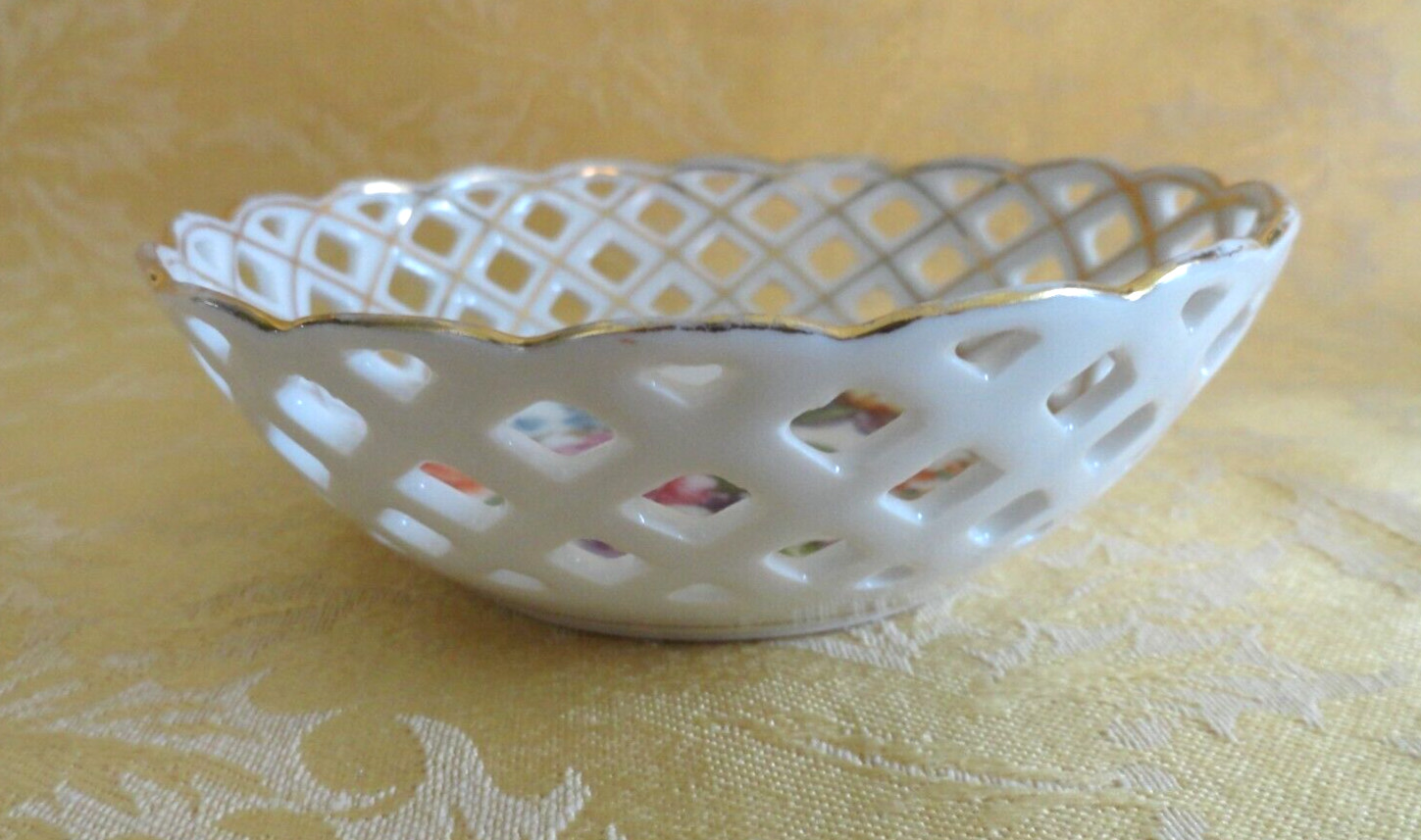 Erdmann Schlegelmilch ES Prussia Porcelain Dresden Flowers Reticulated Dish