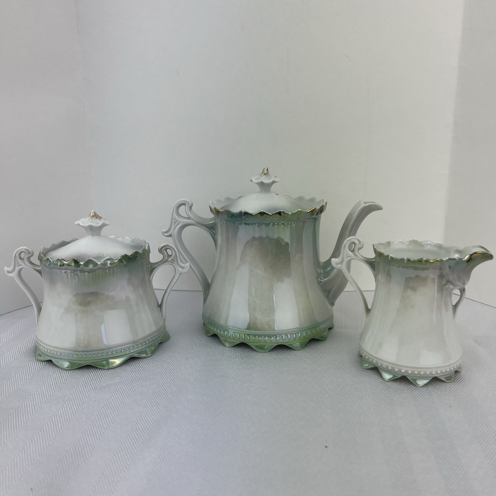 Antique RS Prussia RED MARK Porcelain Teapot Chocolate Pot Sugar Creamer Set