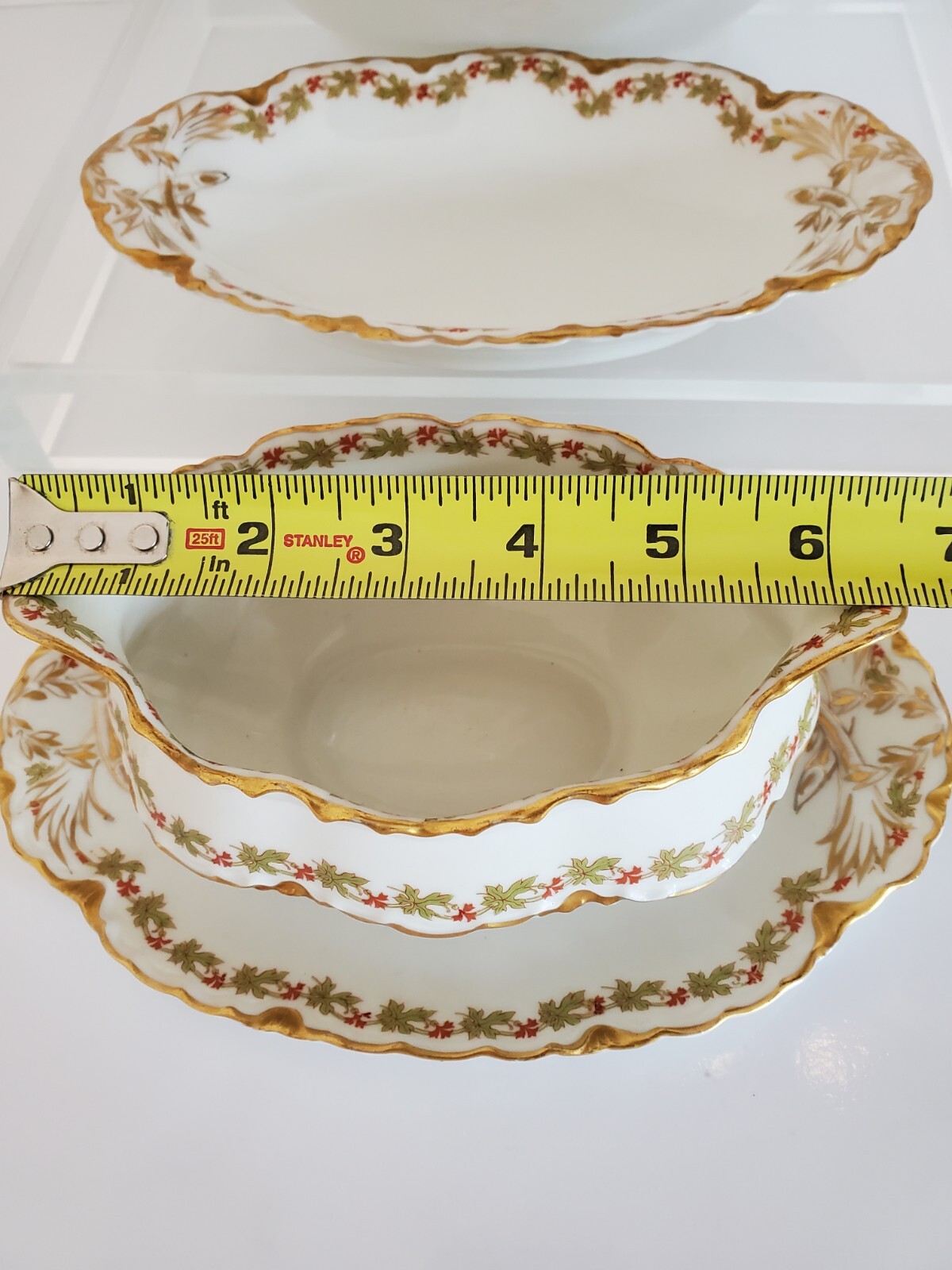 Haviland Limoges 3 Pcs Set w/ Gravy boat & 2 Bowls Floral Band Gilt Trim