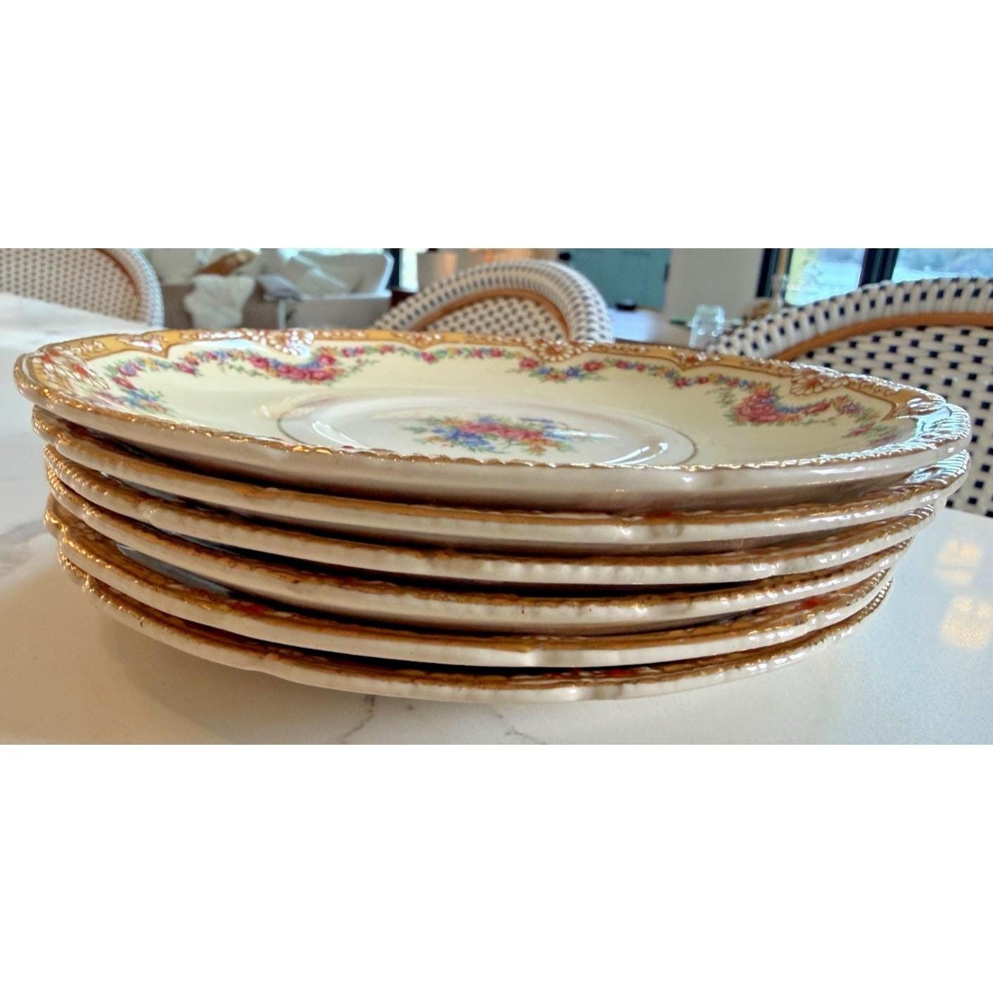 John Maddock & Sons-Royal Ivory- “Henley” Set of 3 Dinner Plates Floral Antique