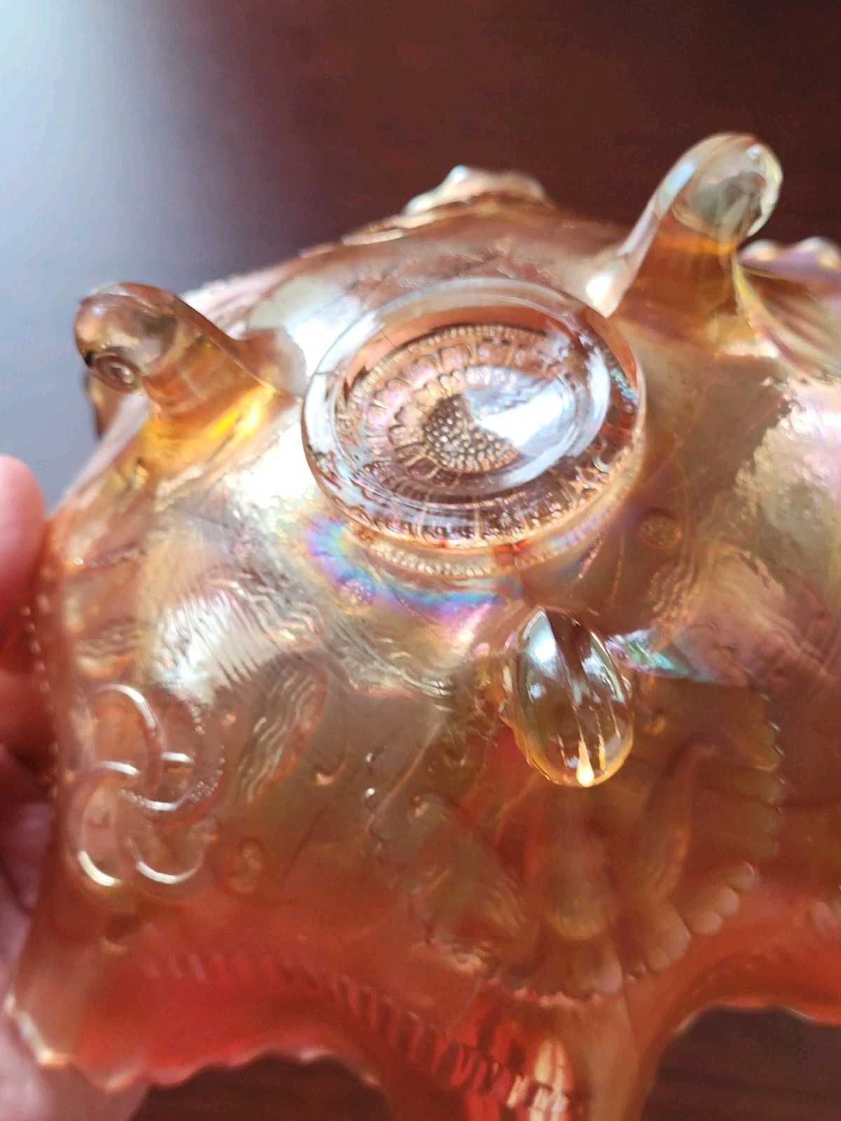 Pretty Marigold Northwood Carnival Glass Wishbone Bowl Ruffles n Rings EX.