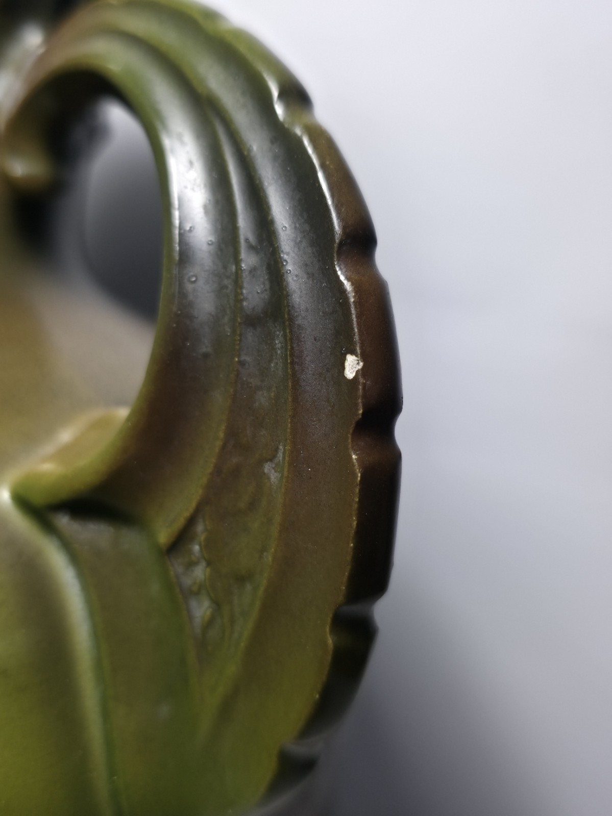 Antique Decorated Porcelain Dual Handle Pitcher Signed w/ Griffin El Unico Logo