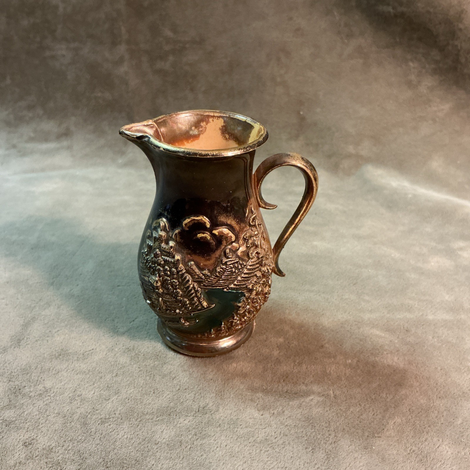 19th century Victorian sm Potter lusterware oriental theme souvenir pitcher Vase