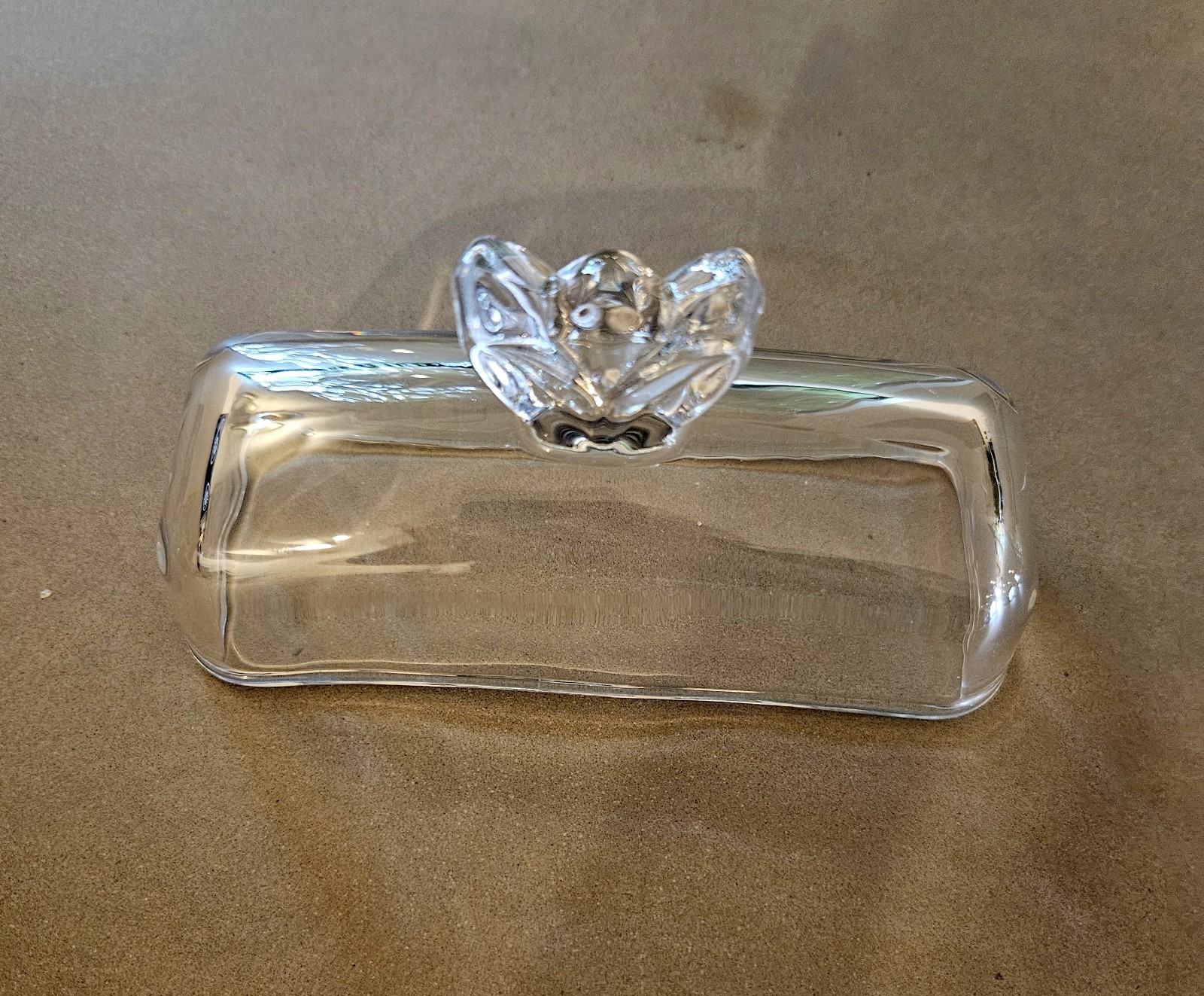 Classic Kitchen Clear Glass Covered Butter Dish Tulip Flower Knob Cottagecore
