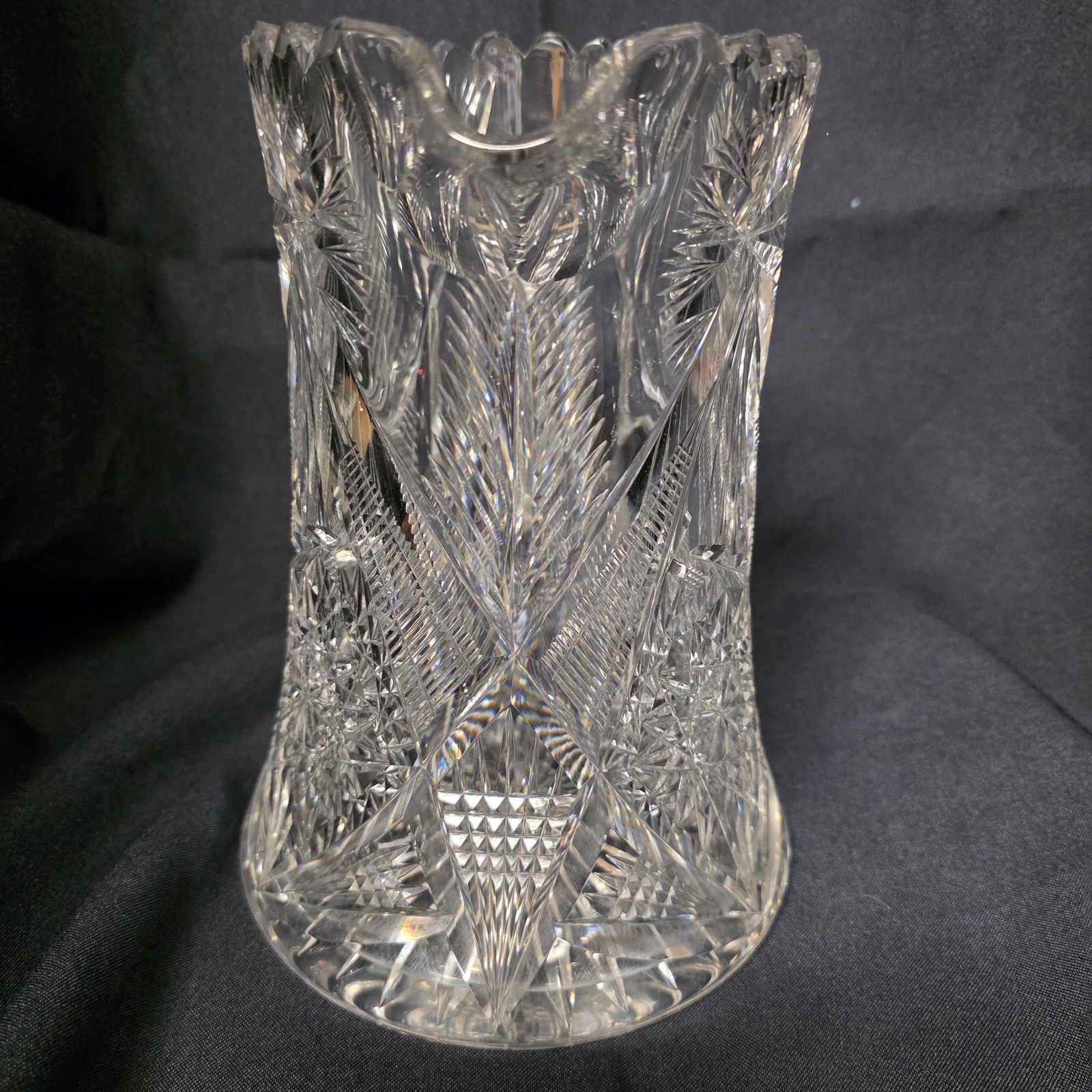 Antique American Brilliant Cut Crystal Glass Pitcher Pinwheels Hobstars Heavy