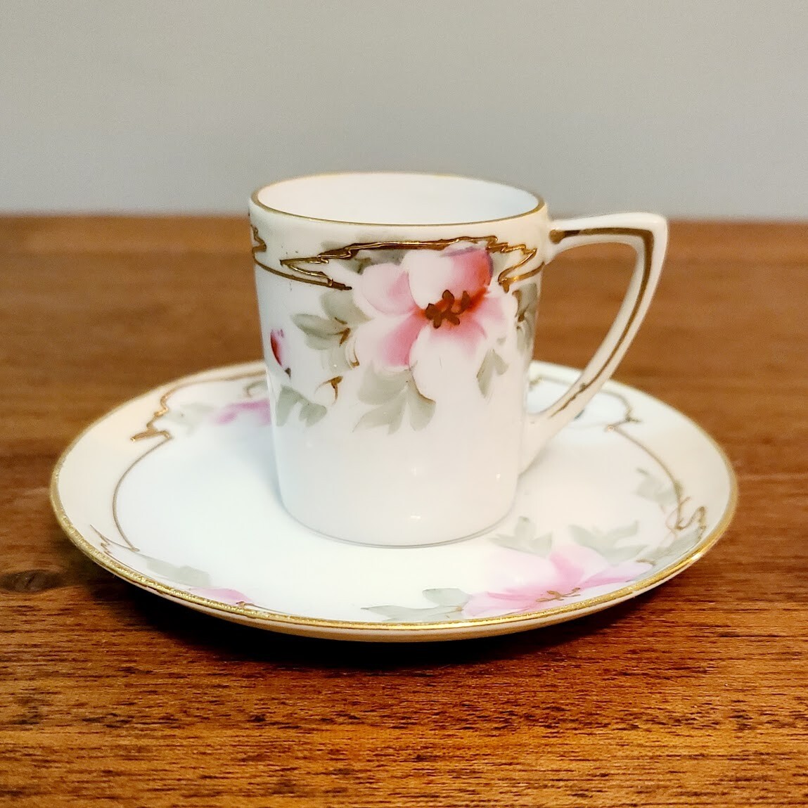 Antique Edwardian White Gold Rimmed w/ Pink, White & Green Floral Nippon Tea Set