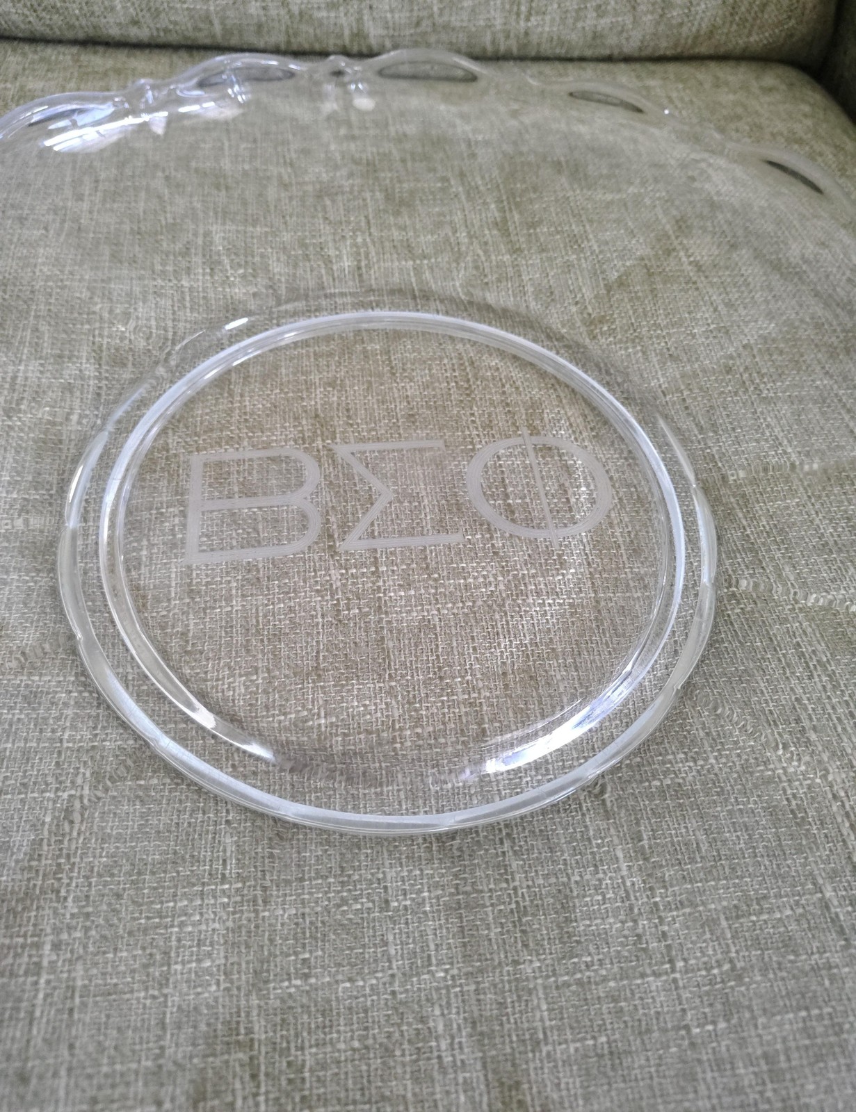 Vintage Beta Sigma Phi Glass Serving Plate 13.5″ Greek Sorority Engraved Decor 1
