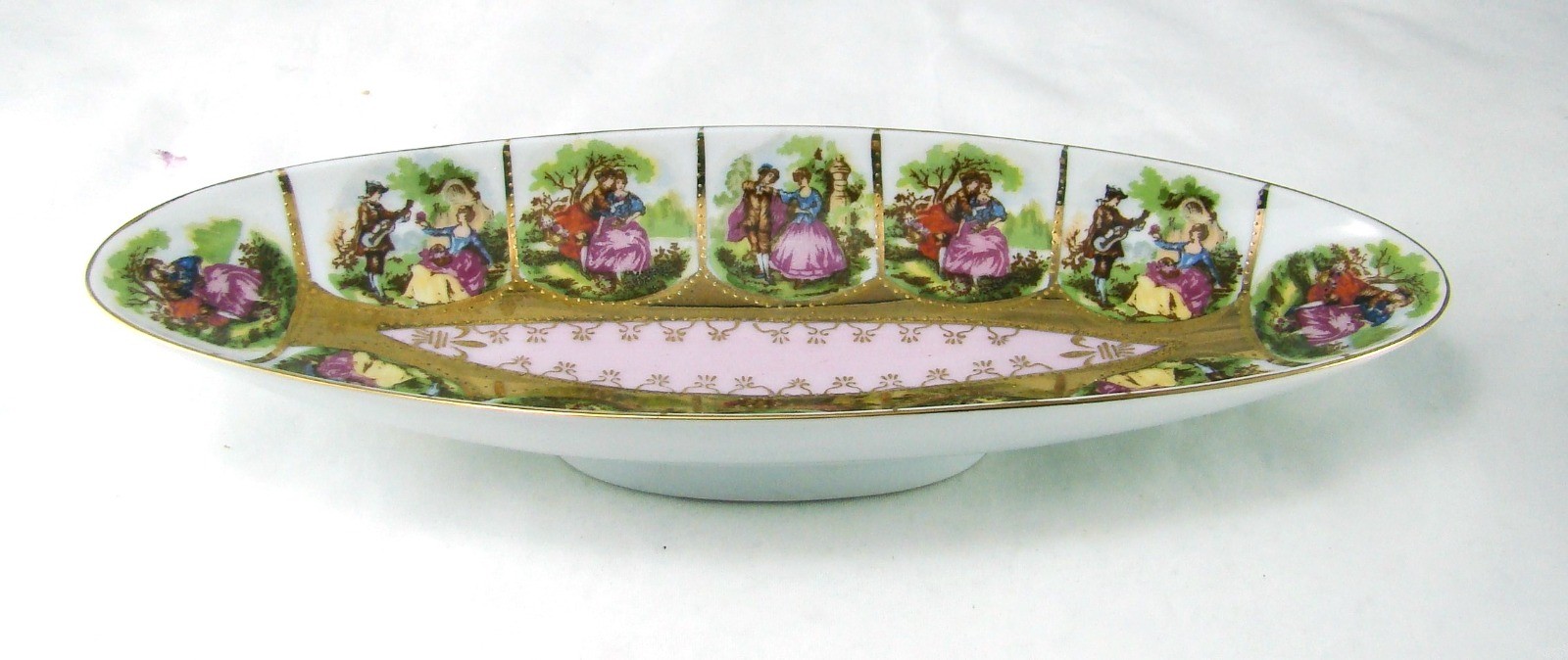 Arnart 55/1102 Royal Vienna Victorian Courting Scene Celery Dish Pink Center NEW
