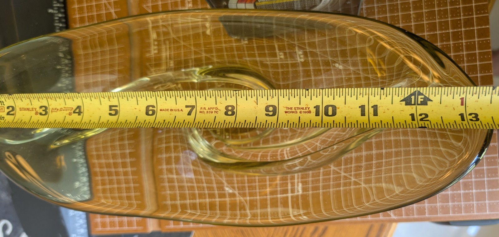 Vintage Olive Green Art Glass Stretch Bowl Mid Century Heavy Centerpiece Chalet