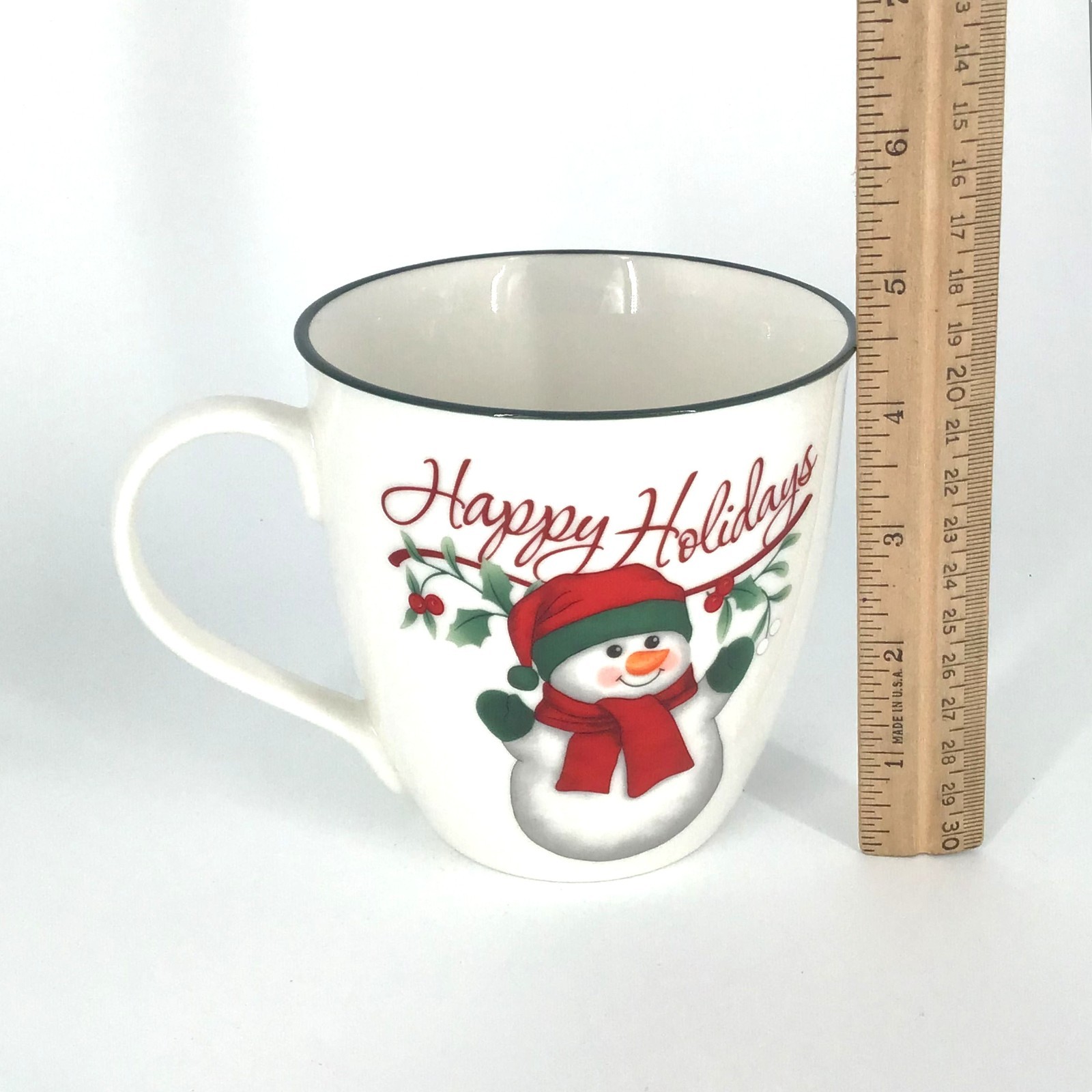 Pfaltzgraff Winterberry Mug Happy Holidays Snowman 20 oz 4.25″ D 4.5″ H