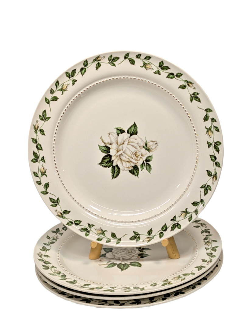 Hall China Cameo Rose 10 1/4″ Dinner Plates Set of 4 Vintage Mid-Century