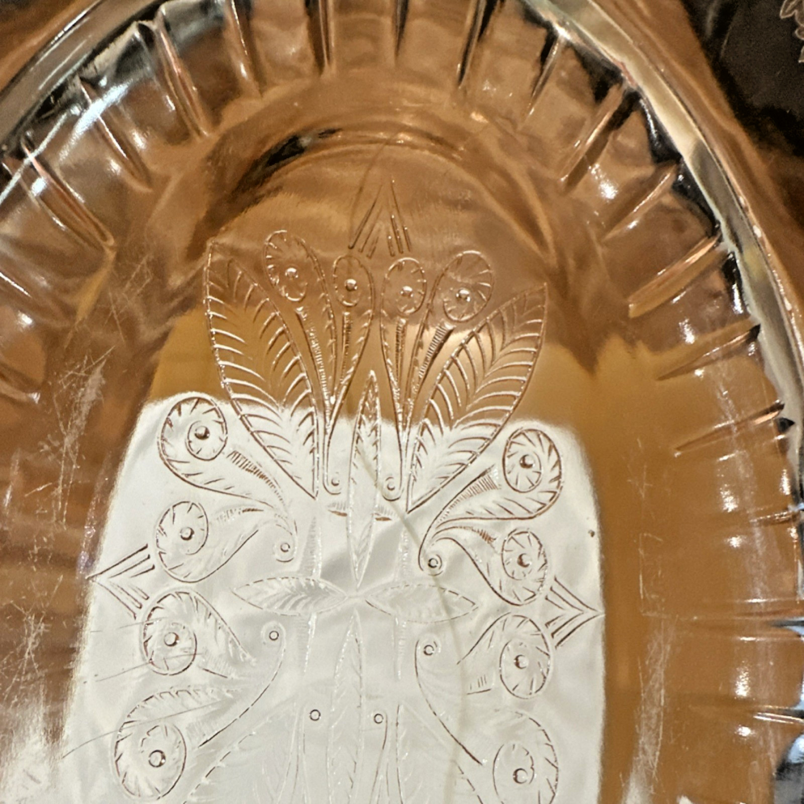 Vintage Pink Depression Glass Floral Pattern Rectangular/ Oval Platter