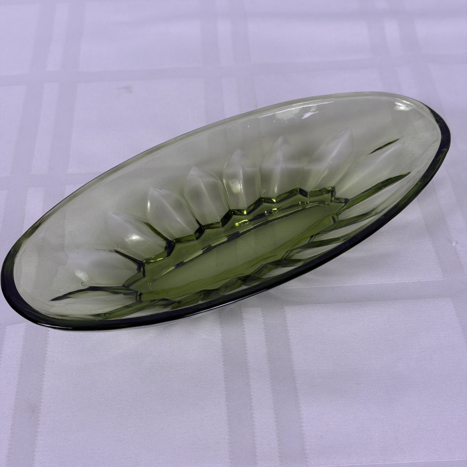 Vintage Indiana Glass Depression Olive Green Pickle Relish Dish