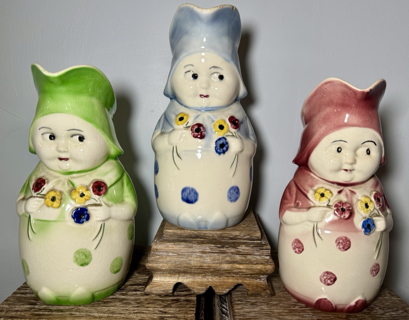 Lot of 3 Vintage Blue Ridge Southern Pottery “Betsy” Jugs Pitchers RARE!!!