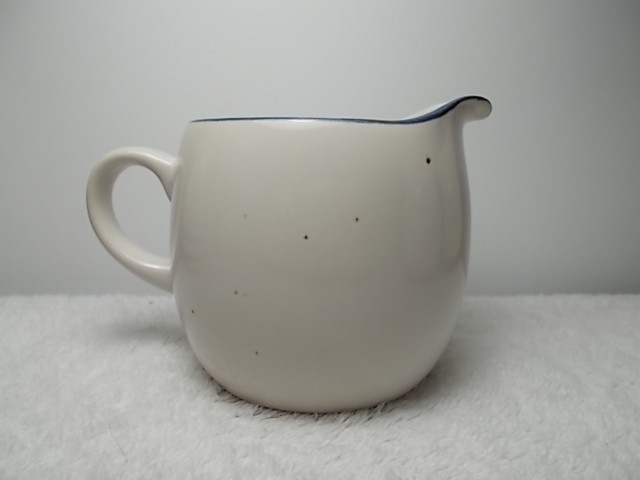 Vintage Stonehedge Ivory White & Blue Speckled Creamer Small Pitcher 4118