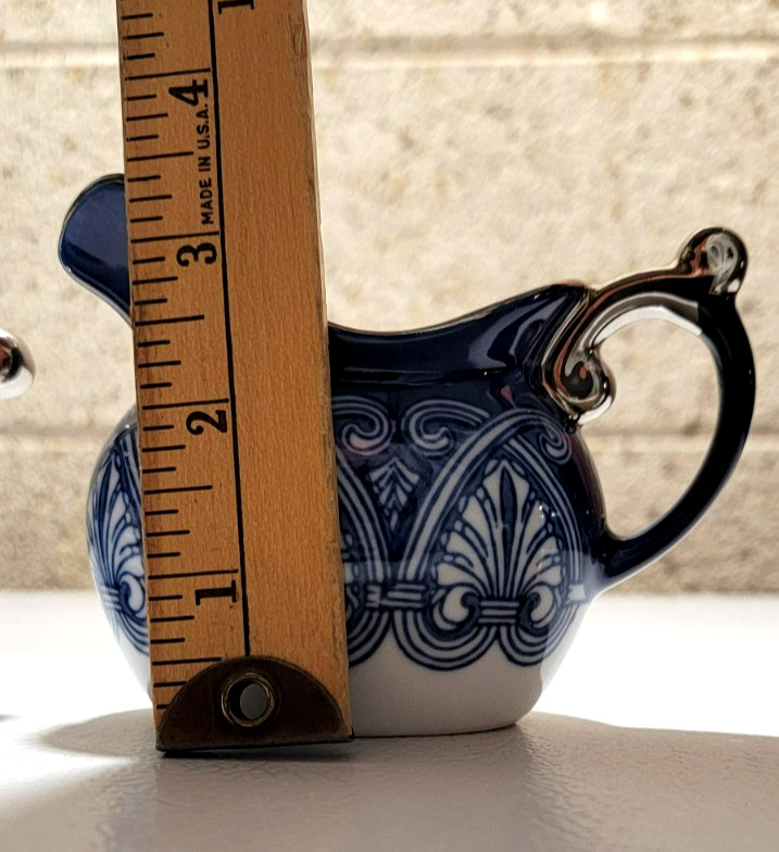 Bombay Blue White China Sugar and Creamer Platinum Trim Lid with Sugar Bowl
