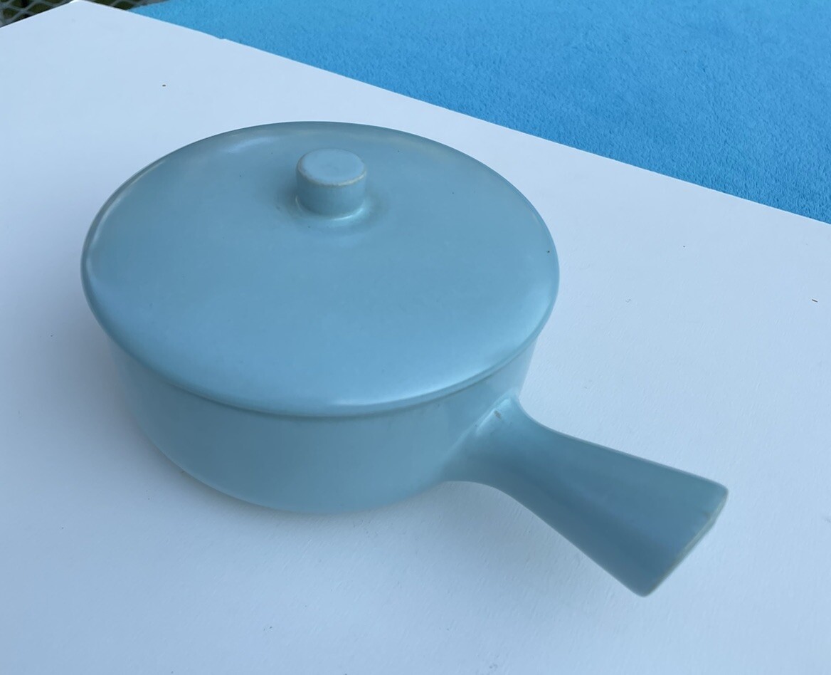 1 La Solana Pottery Aqua Blue w Handle & Lid Dip Chili Soup Bowl Baking Dish