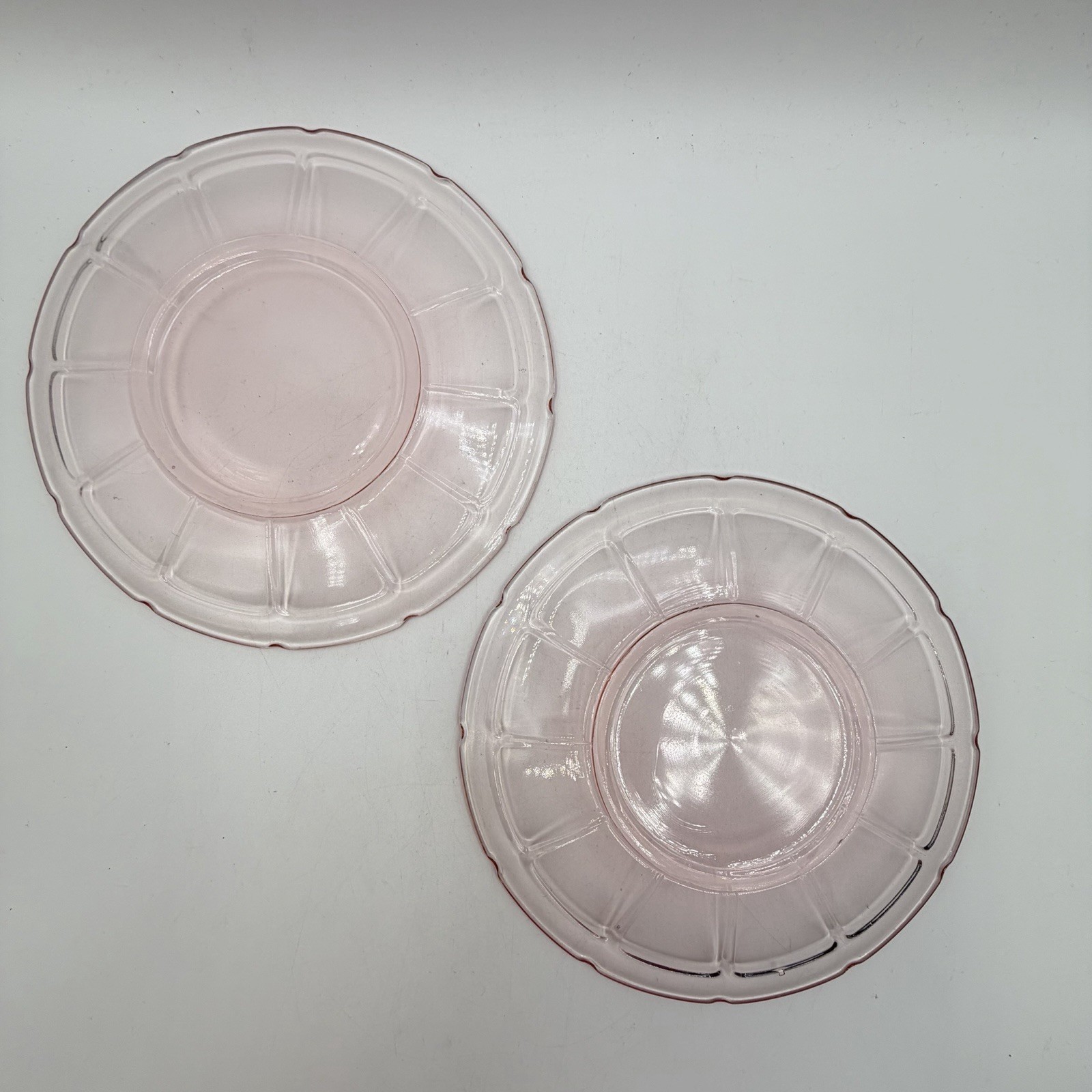 Vtg Diamond Glass Co VICTORY Pink Salad Luncheon Plates 7 3/4″ Set of 3