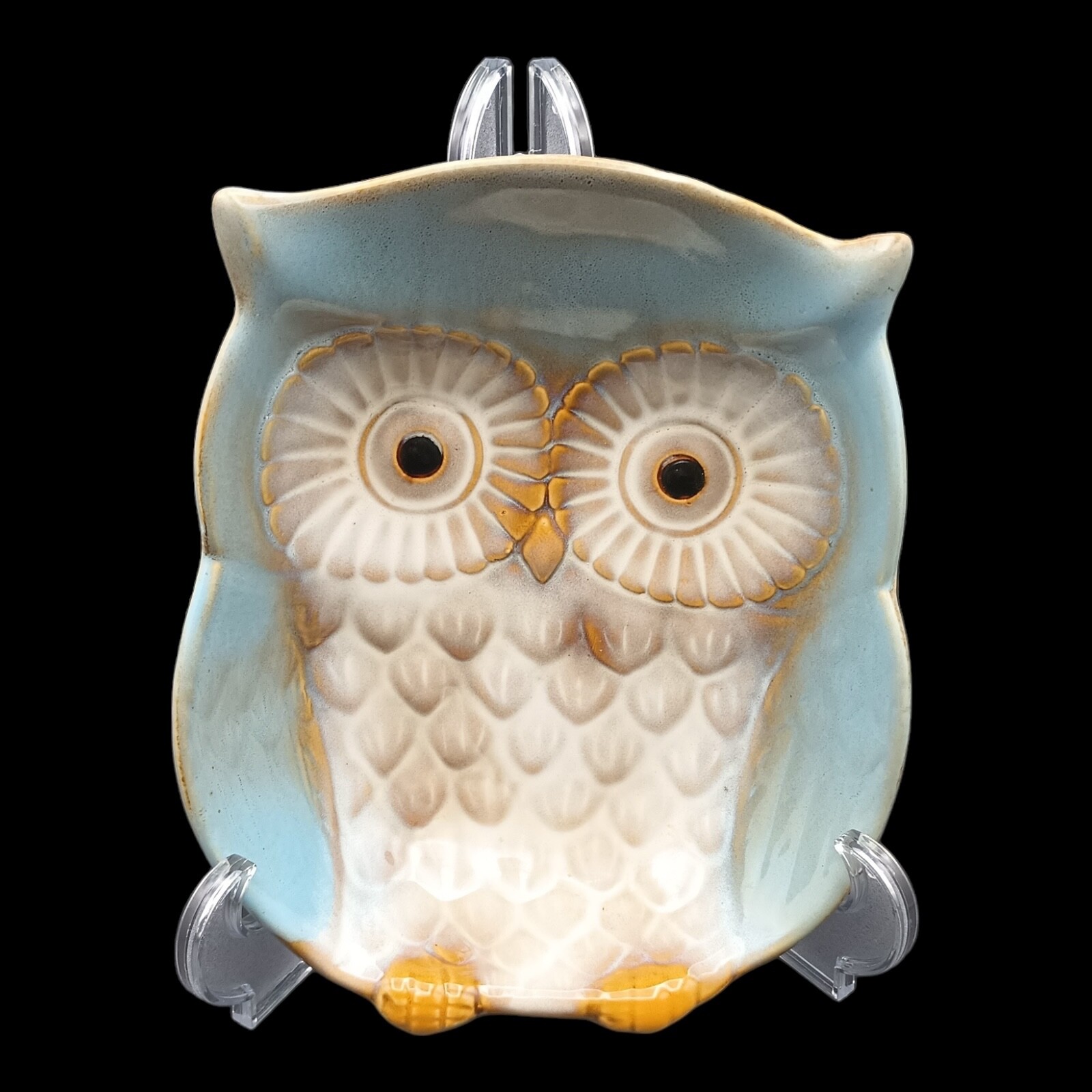 Boho Textured Hand-Painted Ceramic Owl Bowl Glazed Earthenware Serving Bowl