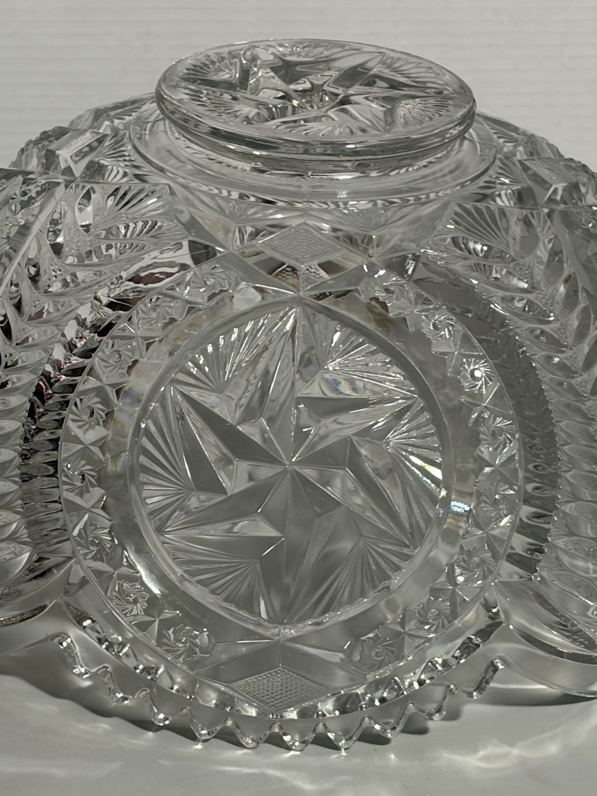 Vtg Rare Pattern Glass Pres Cut Punch Bowl Set LE Smith Stars Feather Horseshoe?