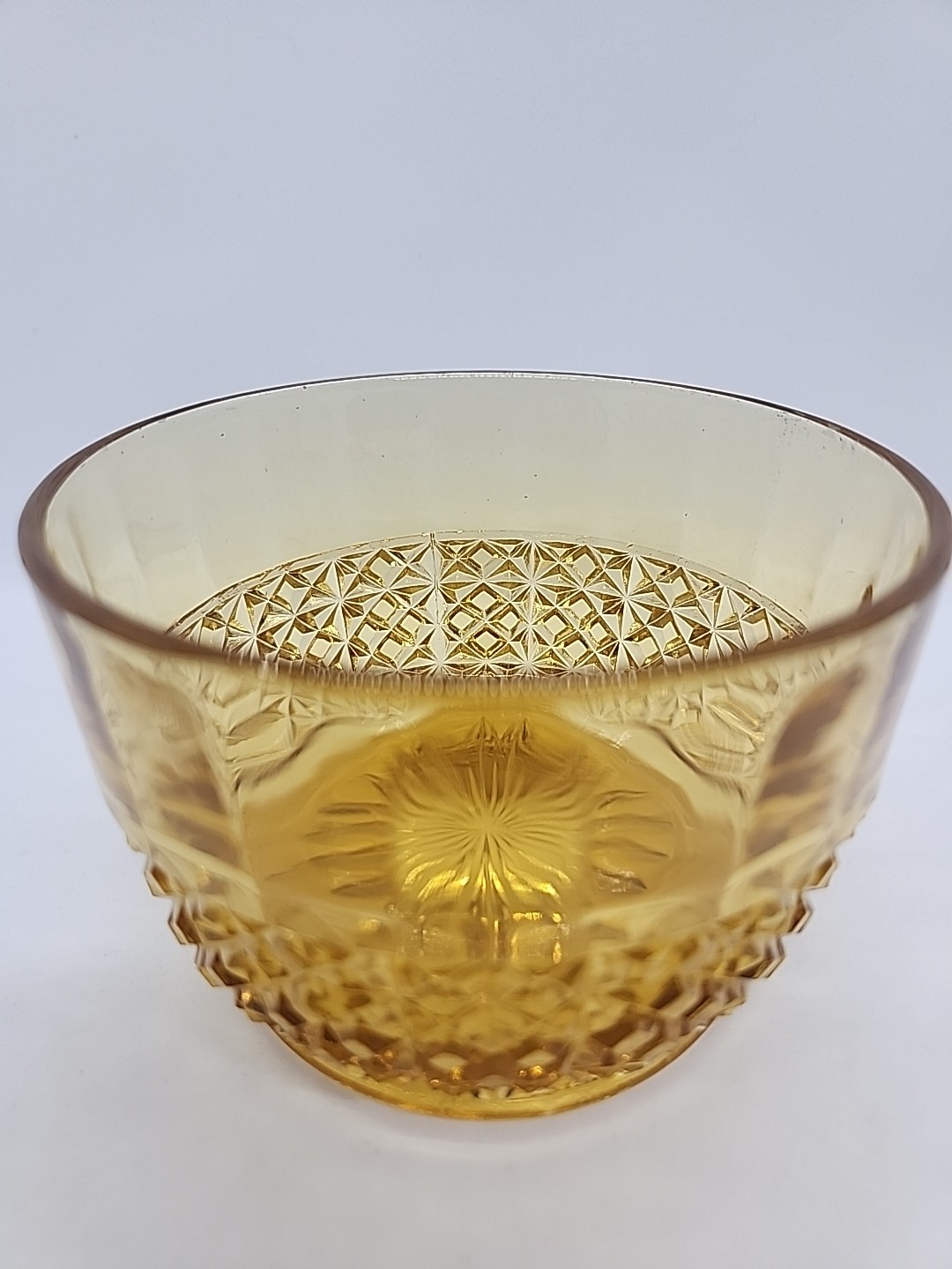 EAPG Canton Glass Co Amber Finger Bowl Diamond Point 4.25″