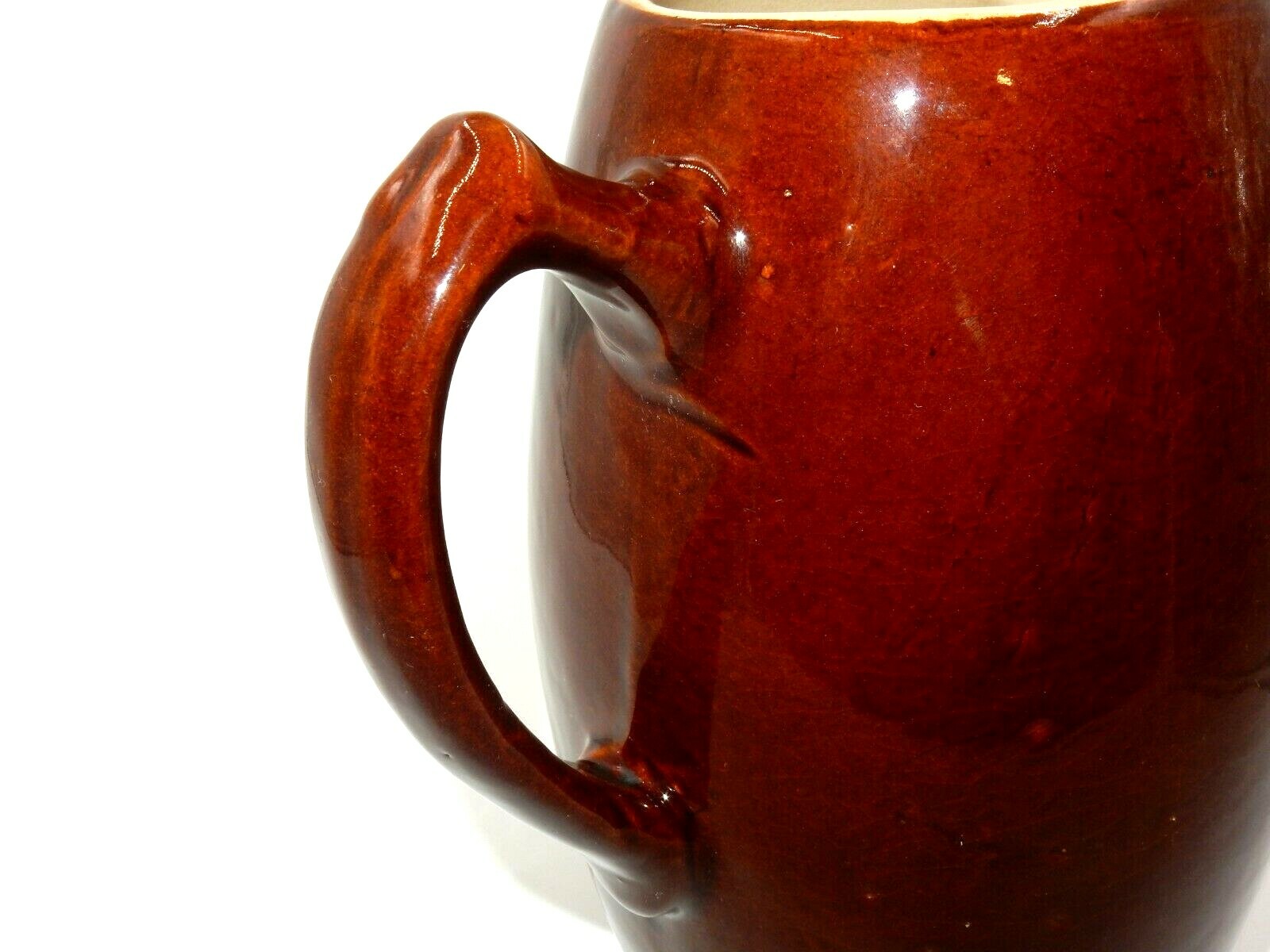 VINTAGE HANDMADE DEEP BROWN ART POTTERY STONEWARE CERAMIC PITCHER