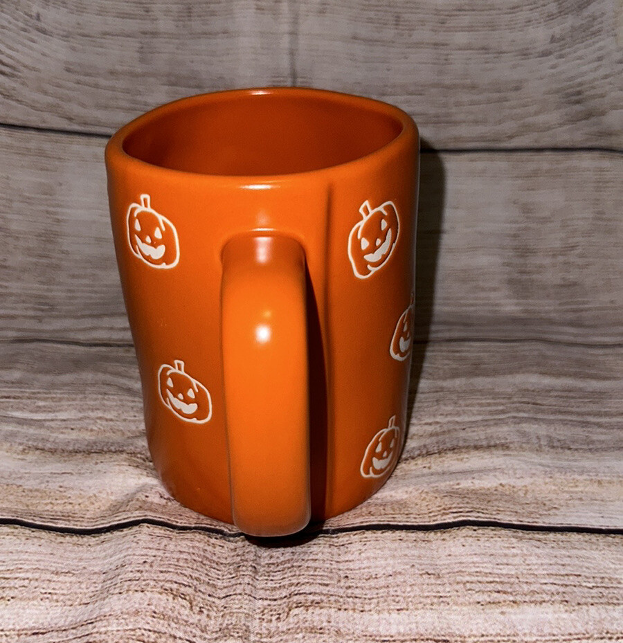Rae Dunn Orange Halloween Trick Or Treat White Pumpkins Coffee Mug New Farm