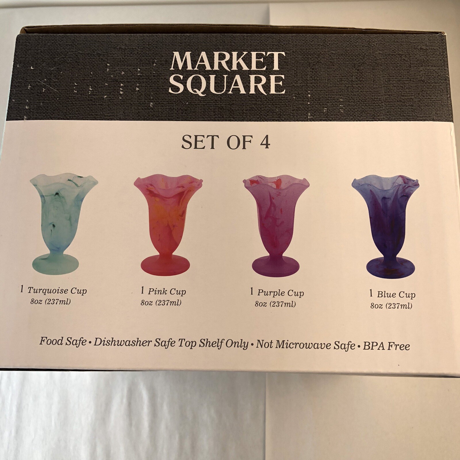 Pack 4 Dessert Cups Colorful-Plastic Asymmetrical Bowls Footed Juice Ice Cream