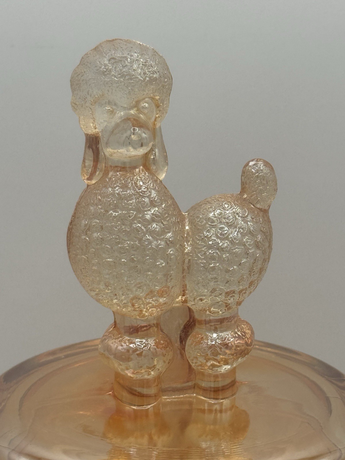 Vtg Jeannette Marigold Carnival Glass Powder Jar Set – Poodle/Deer/Terrier Lids