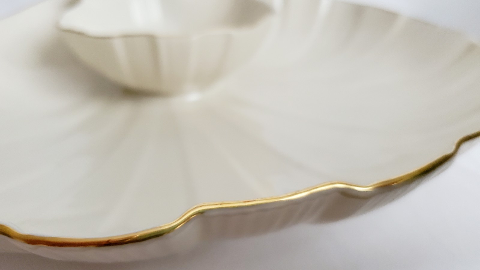 Vintage Lenox Aegean Double Shell Chip Dip Shrimp Serving Dish 24K Gold USA 12″
