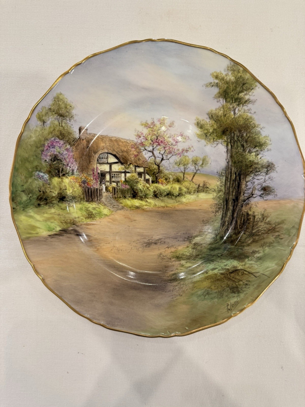 Pristine 1952 Royal Worcester Peter Love Signed Cabinet Plate Harvington 10.5″