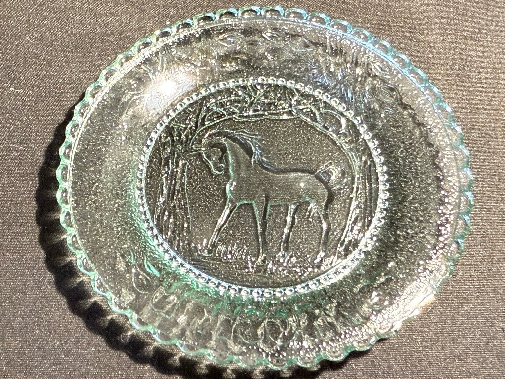 Green Vaseline glass Unicorn plate tea cup horse uranium pony saucer selenium 3″