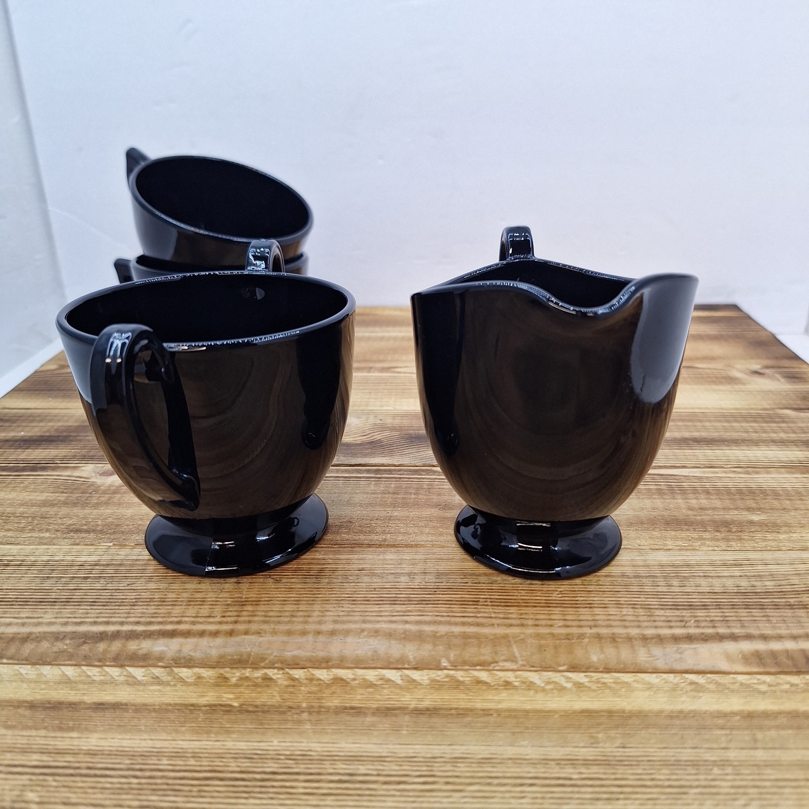 Vintage Black Amethyst Open Sugar And Creamer Set W/ 2 Cups 4pc Lot