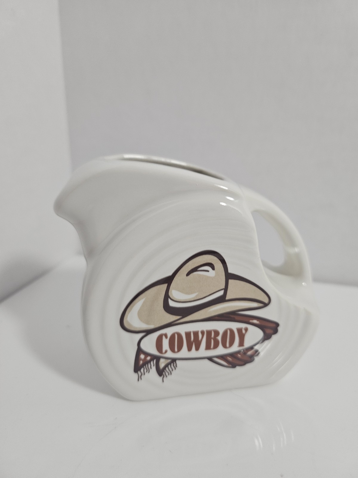 Fiesta White Cowboy Mini Disk Pitcher Creamer First Quality New Never Used