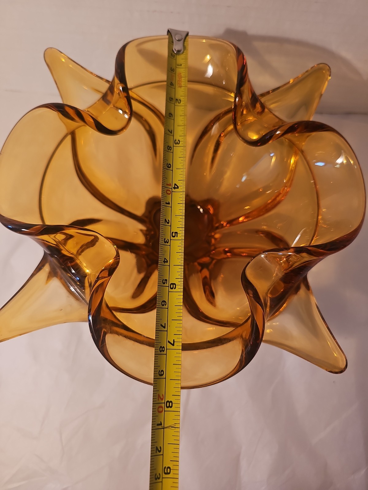 Viking Amber Chalet Four Point Ruffled Art Glass Bowl Dish Tray Vintage 9.25 In