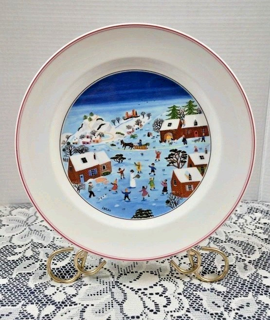 Villeroy & Boch Naif Christmas Snow Scene 10.5″ Porcelain Plate Signed Laplau