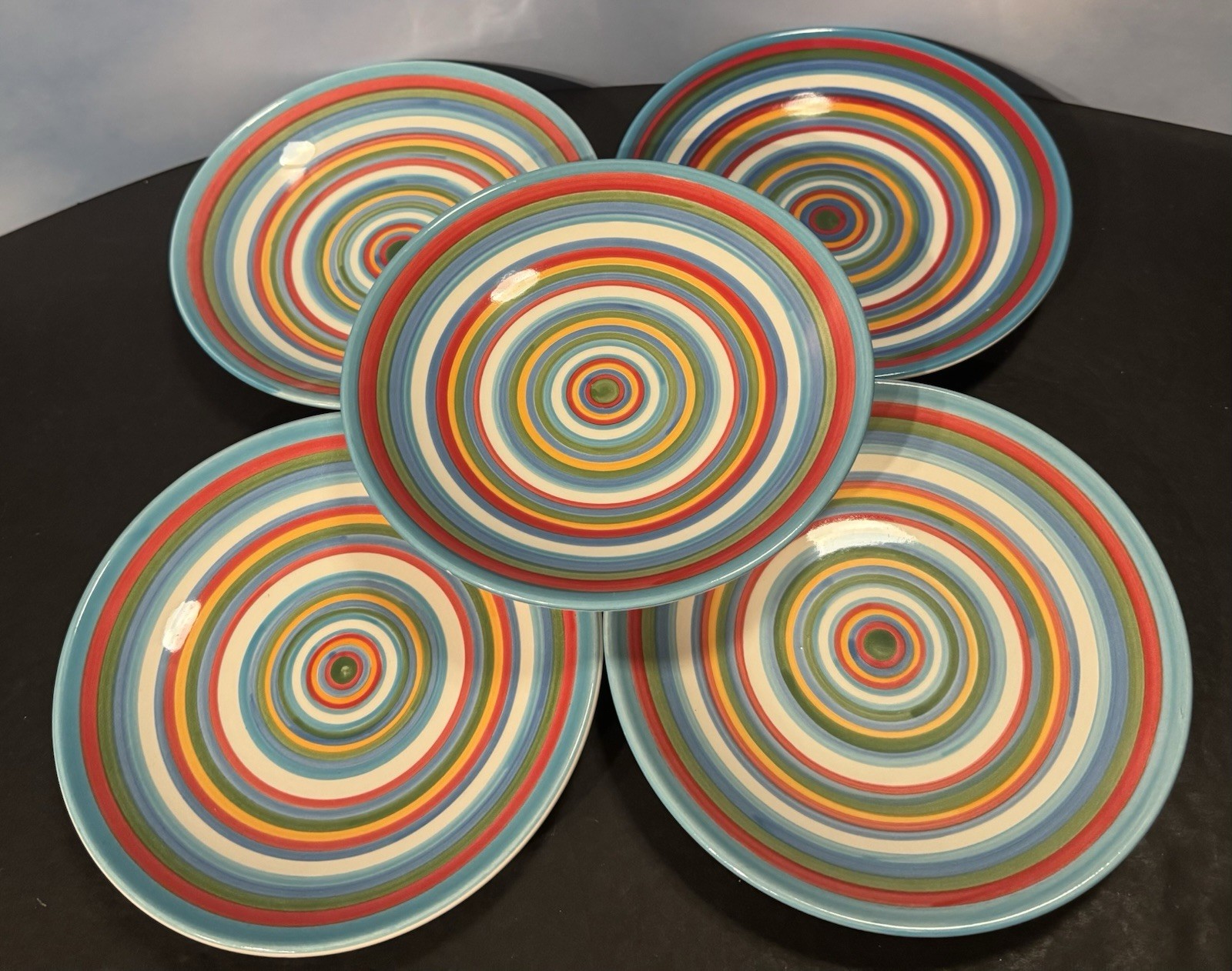 HOME Dessert Salad Plates TGT8 Concentric Multicolored Bands, Set of 5 ~PLS READ