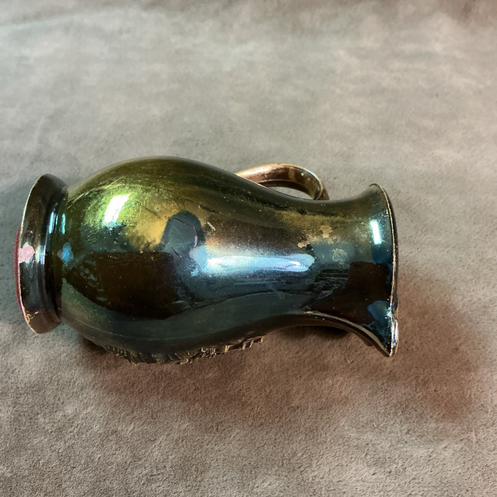 19th century Victorian sm Potter lusterware oriental theme souvenir pitcher Vase