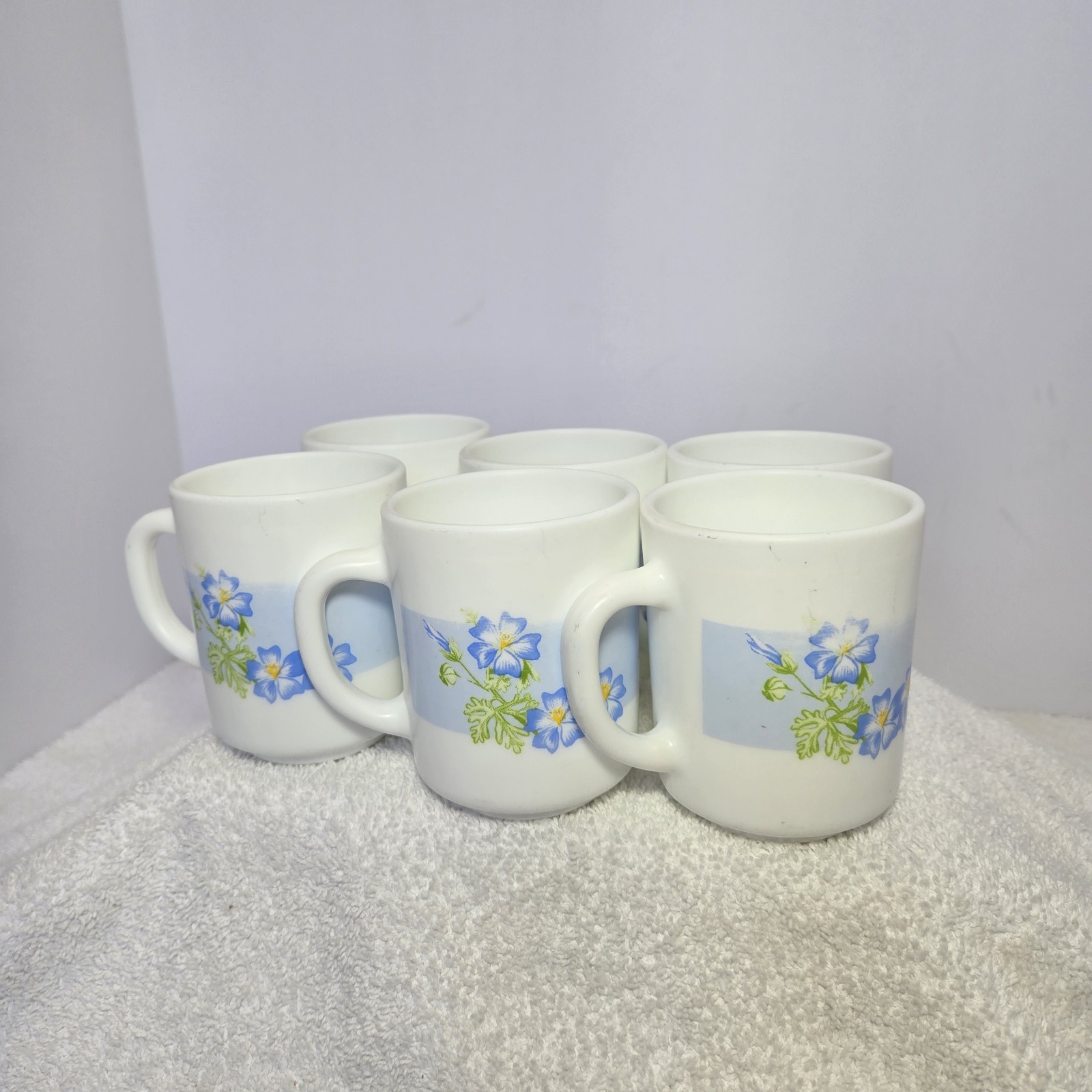 Vtg RAk Tea Cups Set Of 6 Small Ceramic Blue River 250ml Blue Floral Print UAE